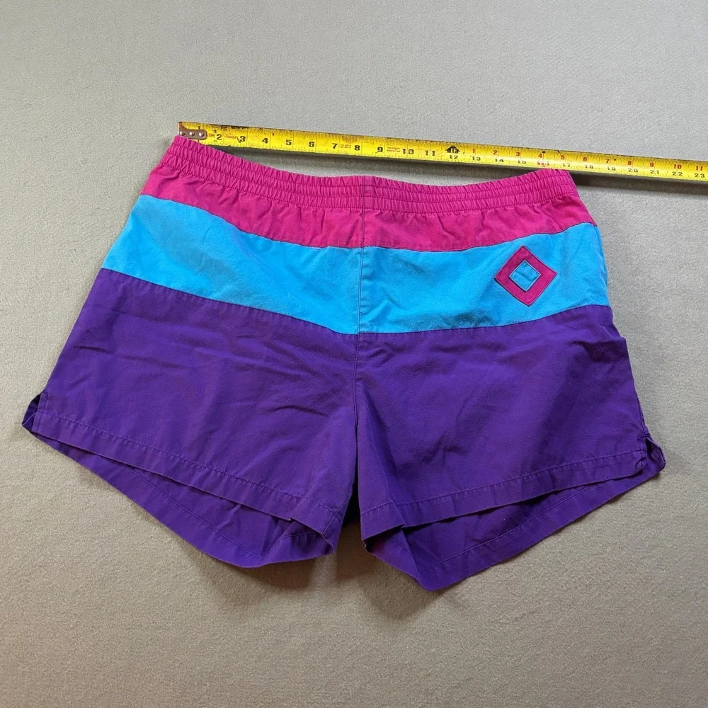 VTG Beach Baron Colorblock Swim Trunks Mens L Purple Pink Blue 90s Retro Surf